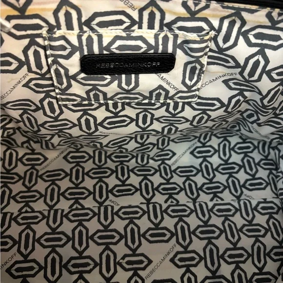 Rebecca Minkoff MAB Tote Black White Stripe Canvas Leather Handles - Picture 9 of 10